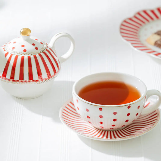 Grace Teaware Red Josephine Tea for One Set | Gold Trim Porcelain