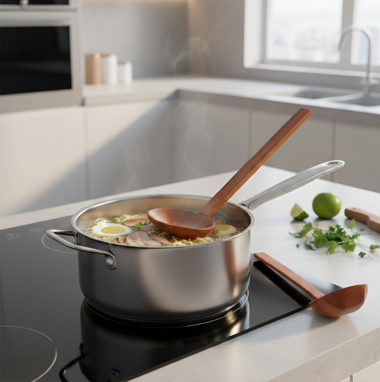 Anygleam Brown 2pcs Wooden Ladle Food Kitchen Tableware