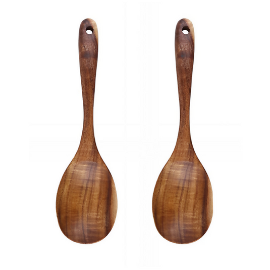Anygleam Brown 2pcs Wooden Spoon Ladle Kitchen Tableware