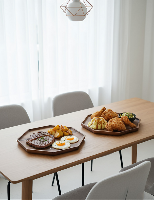 Anygleam Natural Wood Diagonal Acacia Wood Plate Serving Tray Food Kitchen Tableware