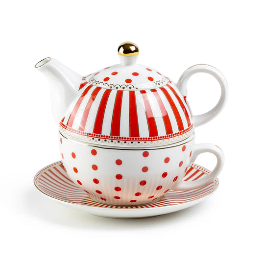 Grace Teaware Red Josephine Tea for One Set | Gold Trim Porcelain