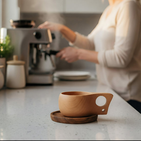 Anygleam Brown Style 2 Wooden Cup Coffee Mug Kitchen Tools Accessories