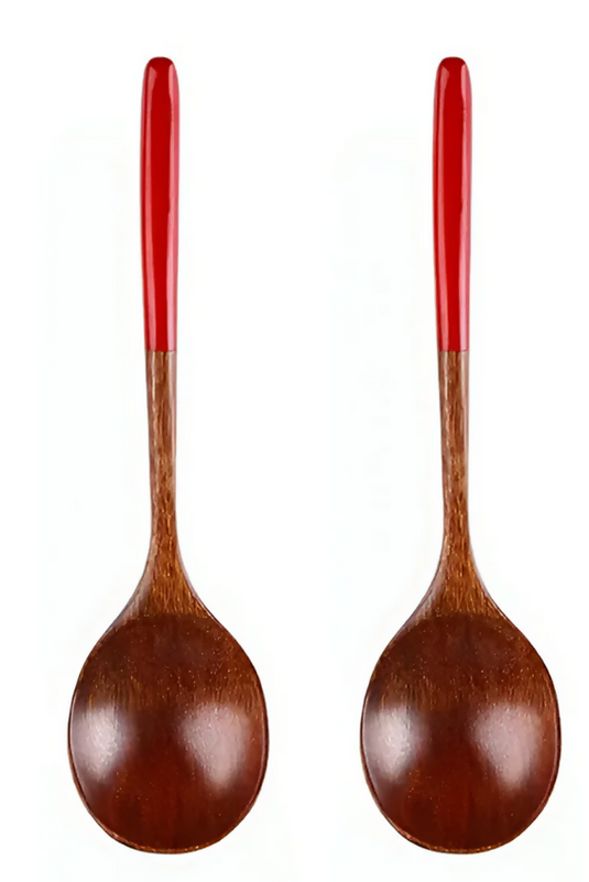 Anygleam Brown 2pcs Wooden Ladle Mix Style Food Kitchen Tableware