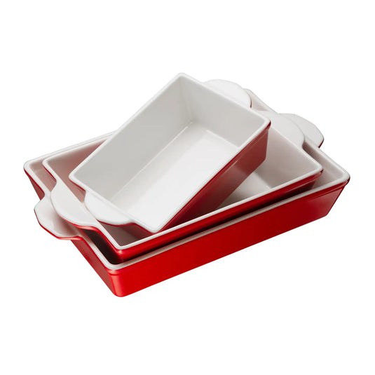 Kook Ceramic Baking Dish Set | 3pc Nesting Bakeware | Cherry Red | New in Box
