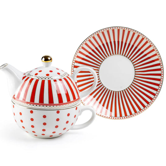 Grace Teaware Red Josephine Tea for One Set | Gold Trim Porcelain