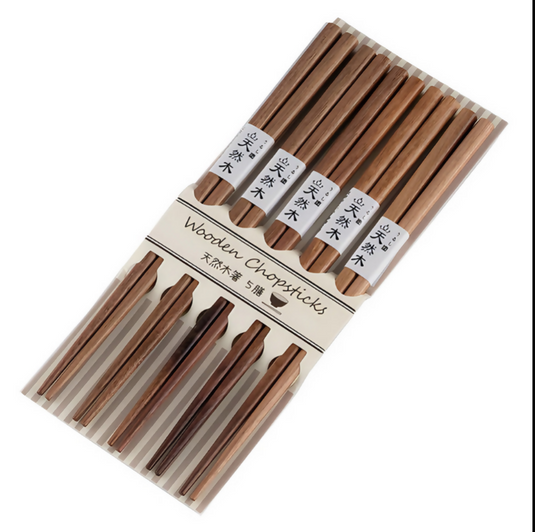 Anygleam Natural Wood Color 5pairs Wooden Sushi Chopsticks Reusable Kitchen Tableware
