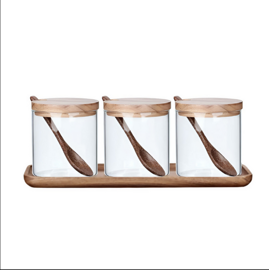 Anygleam Transparent 3pcs Spice Jars Glass Food Kitchen Tableware